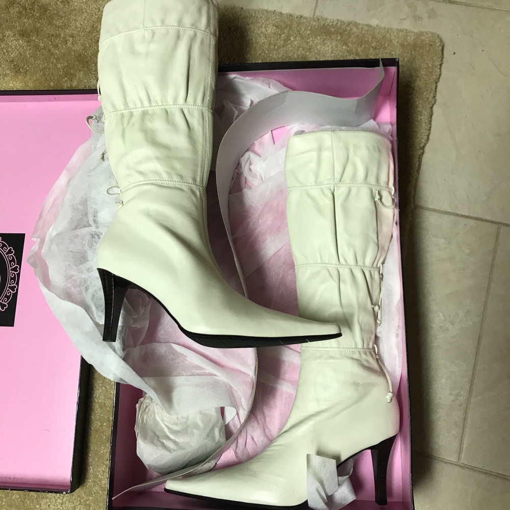 Ladies white leather boots